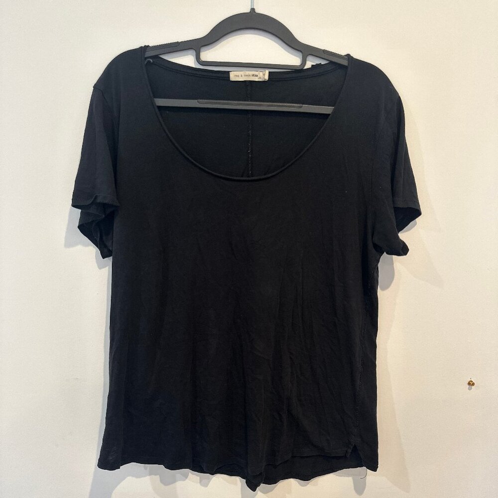 Rag & Bone Jean Women's Black Top Scoop Neck T-Shirt Size L